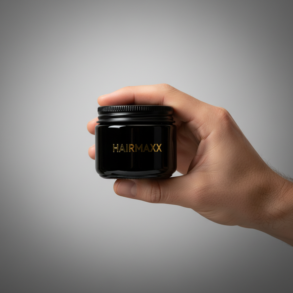 HAIRMAXX jar held in hand